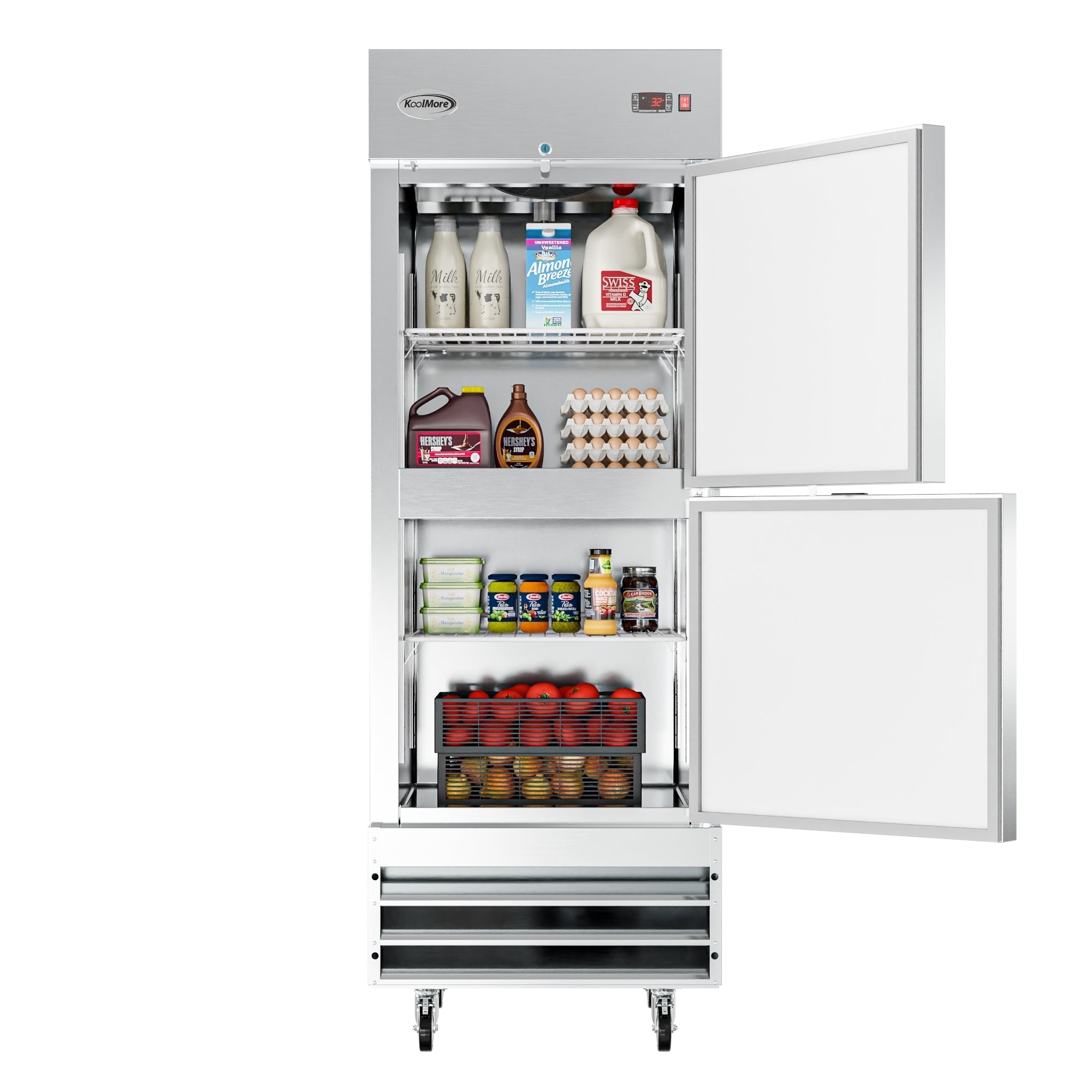 29 in. Commercial Stainless Steel Solid Half Door Reach-In Refrigerator, 23 cu. ft.