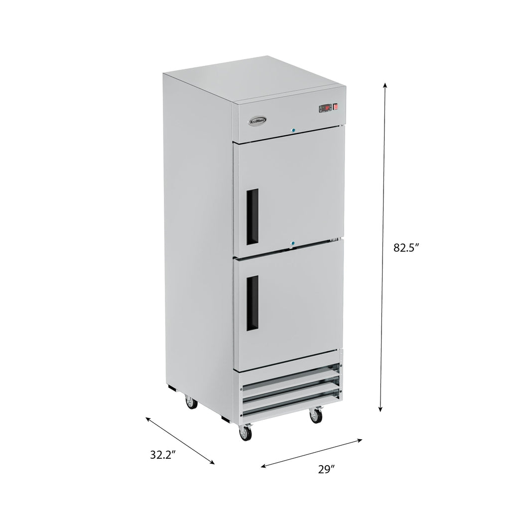 29 in. Commercial Stainless Steel Solid Half Door Reach-In Refrigerator, 23 cu. ft.