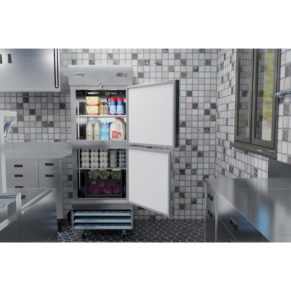 29 in. Commercial Stainless Steel Solid Half Door Reach-In Refrigerator, 23 cu. ft.