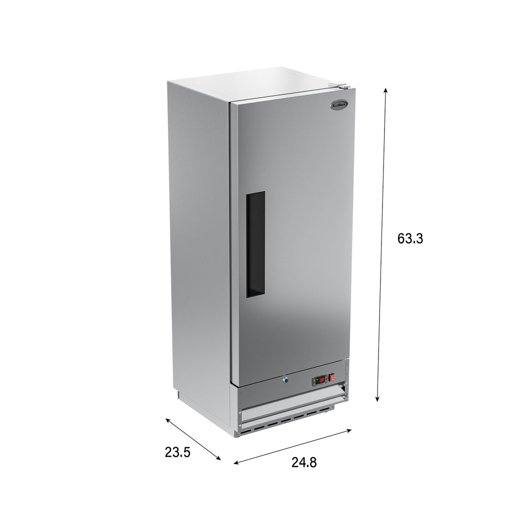 25 in. Commercial Stainless Steel 1-Door Reach-In Refrigerator, 12 cu. ft.