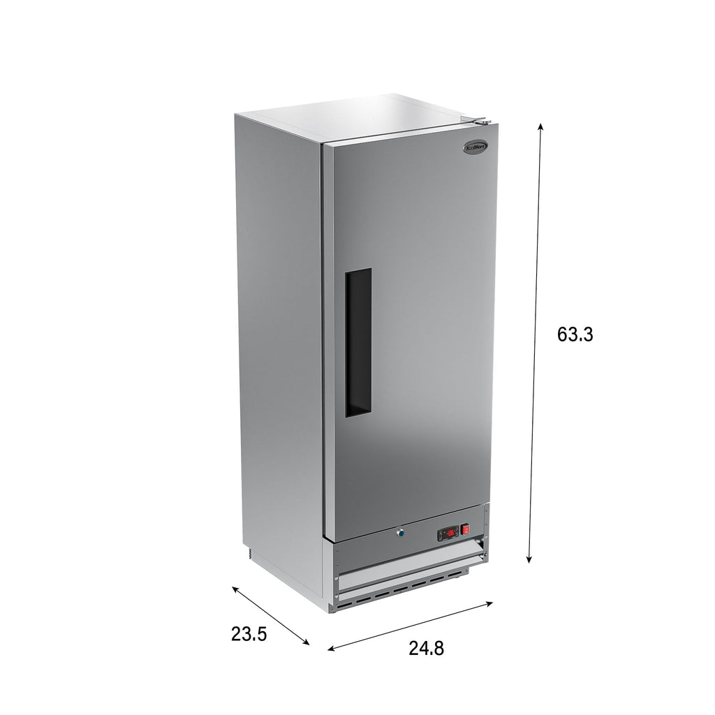 25 in. Commercial Stainless Steel 1-Door Reach-In Freezer, 12 cu. ft.