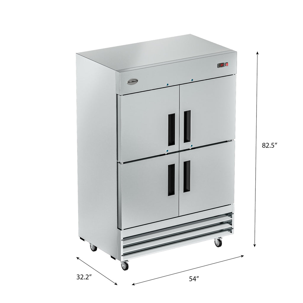 54 in. Commercial Stainless Steel Solid Half Door Reach-In Freezer, 47 cu. ft.