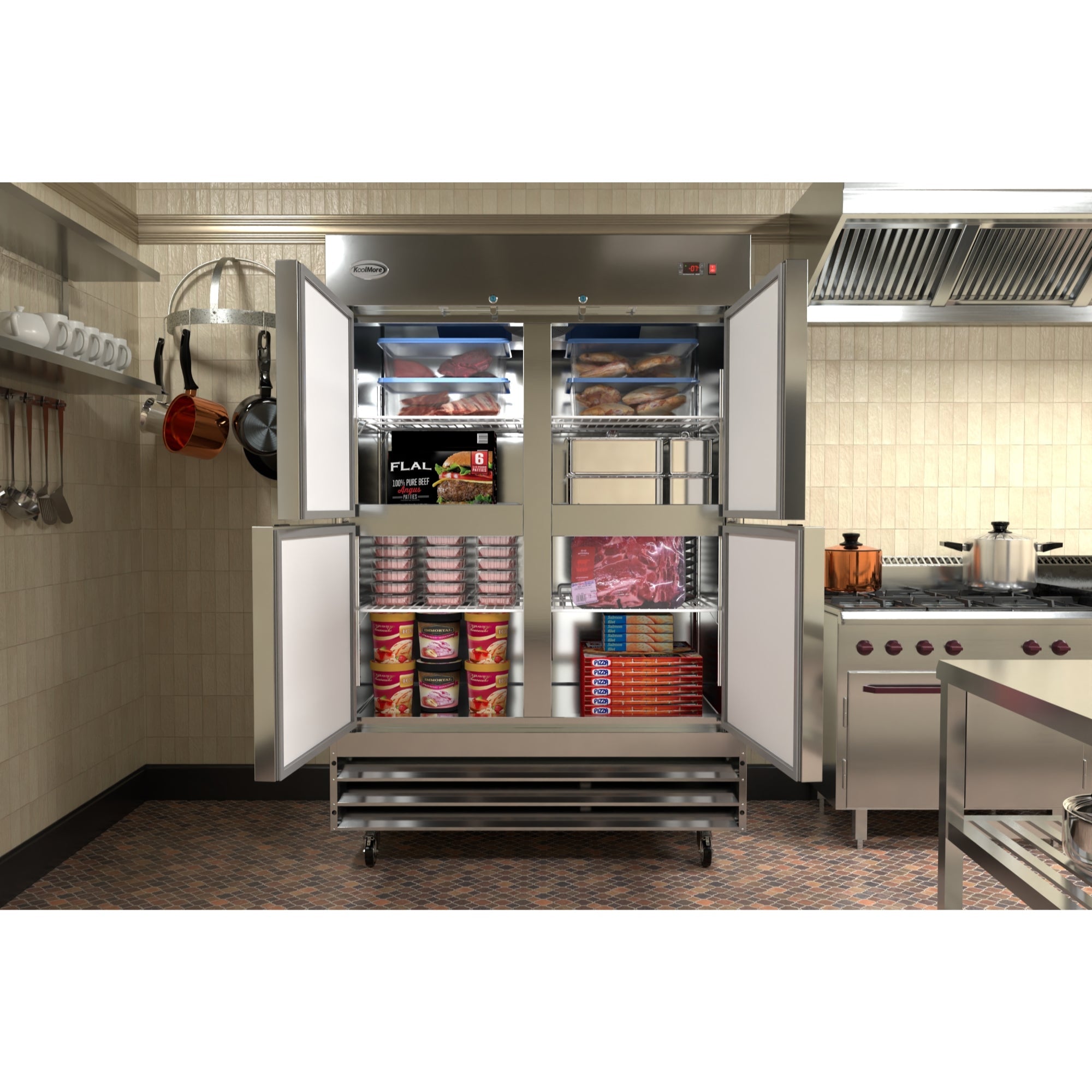 54 in. Commercial Stainless Steel Solid Half Door Reach-In Freezer, 47 cu. ft.