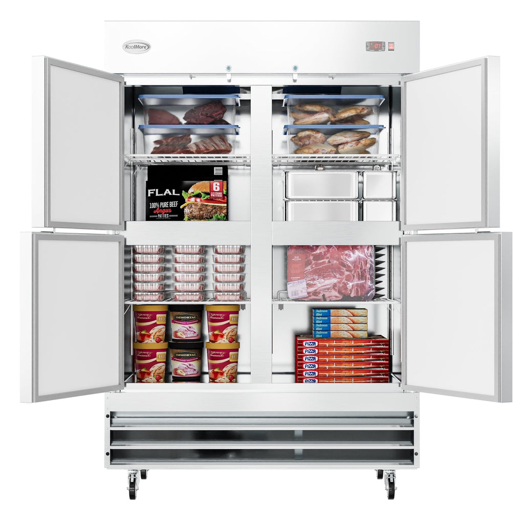 54 in. Commercial Stainless Steel Solid Half Door Reach-In Freezer, 47 cu. ft.