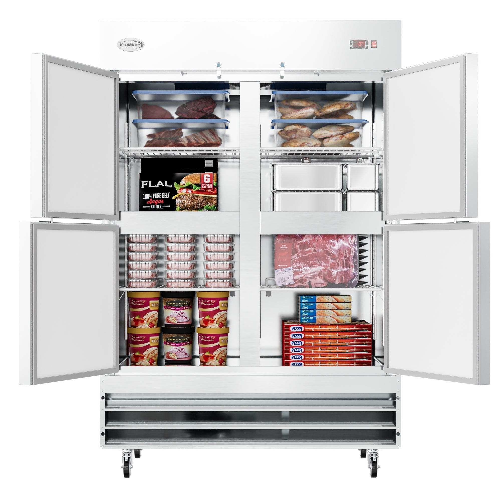 54 in. Commercial Stainless Steel Solid Half Door Reach-In Freezer, 47 cu. ft.