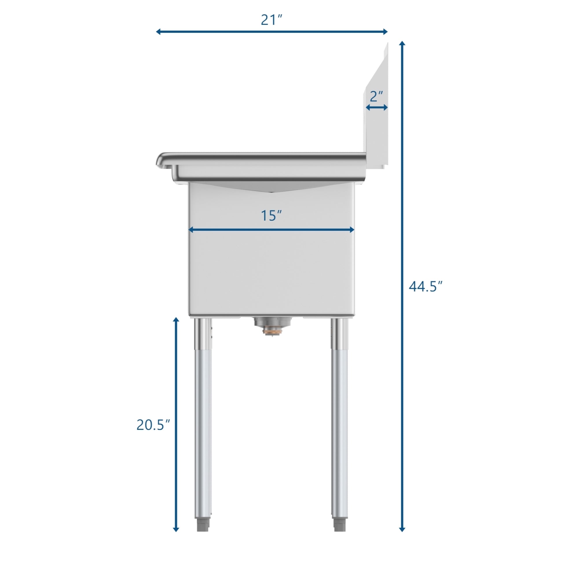 60 in. Two Compartment Stainless Steel Commercial Sink with 2 Drainboards, Bowl Size 15"x 15"x 12"