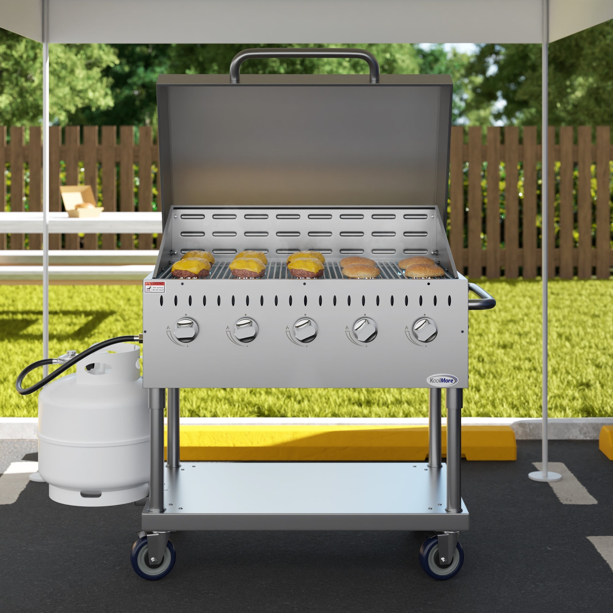 36 in. Commercial Outdoor Propane Gas Grill with Roll Dome Cover in Stainless Steel