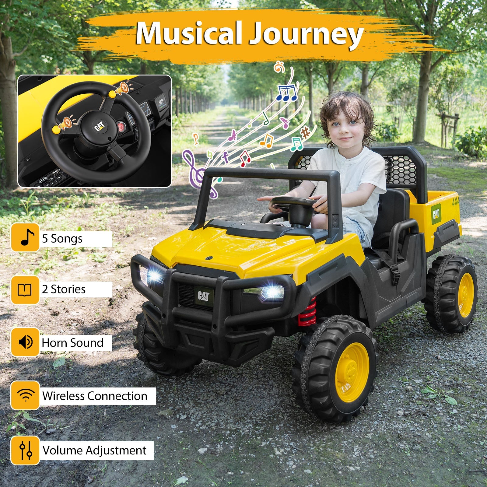 Costway 24V Licensed Caterpillar 2-Seater Ride On Dump Truck w/ Remote Control 96568345 New
