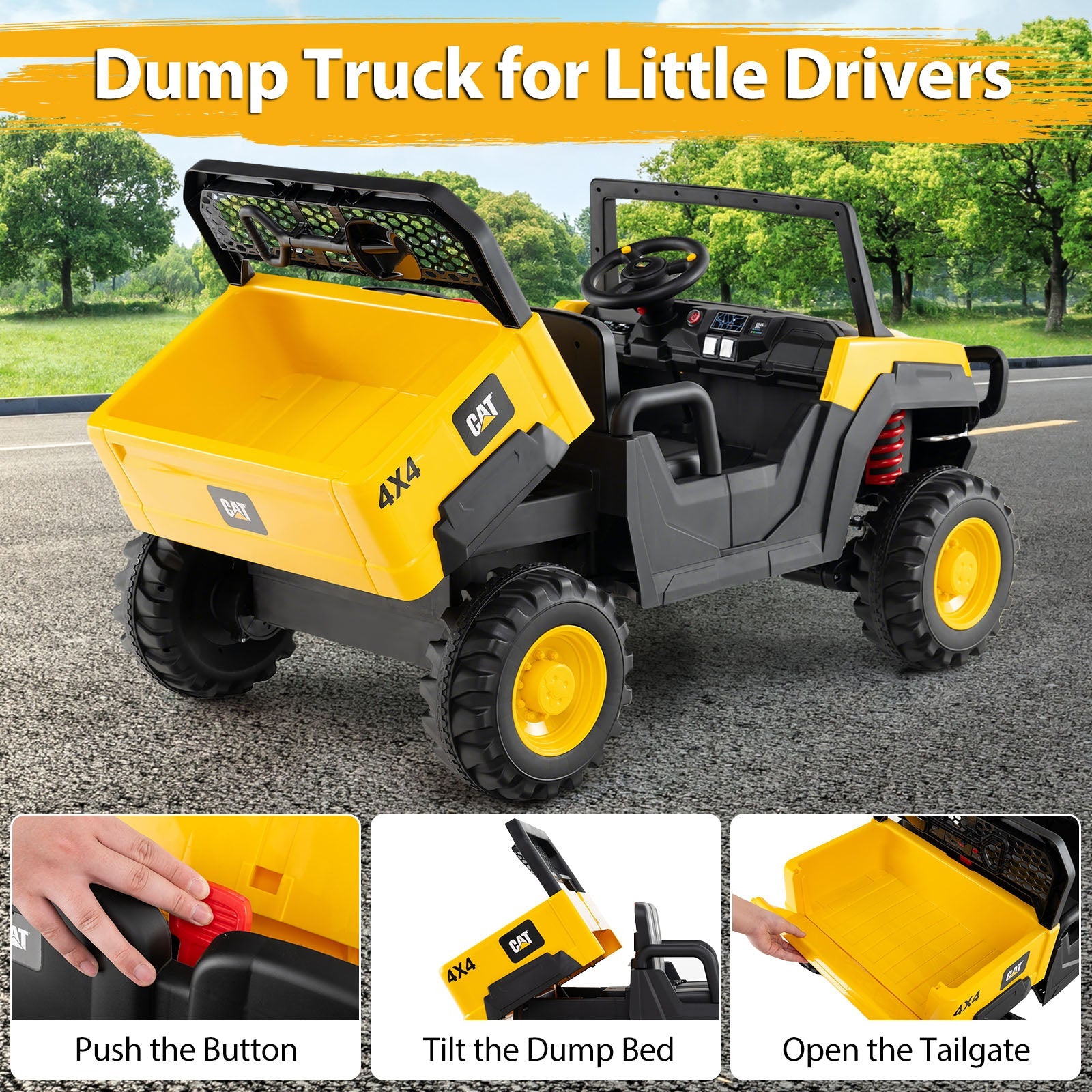 Costway 24V Licensed Caterpillar 2-Seater Ride On Dump Truck w/ Remote Control 96568345 New