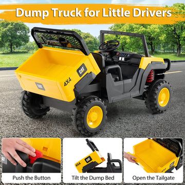 Costway 24V Licensed Caterpillar 2-Seater Ride On Dump Truck w/ Remote Control 96568345 New