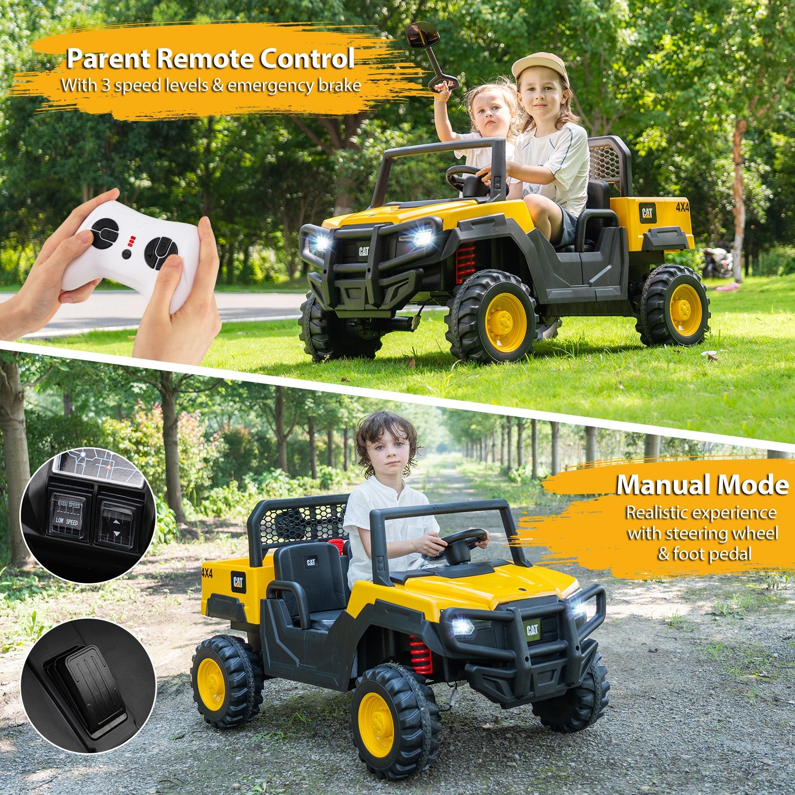 Costway 24V Licensed Caterpillar 2-Seater Ride On Dump Truck w/ Remote Control 96568345 New