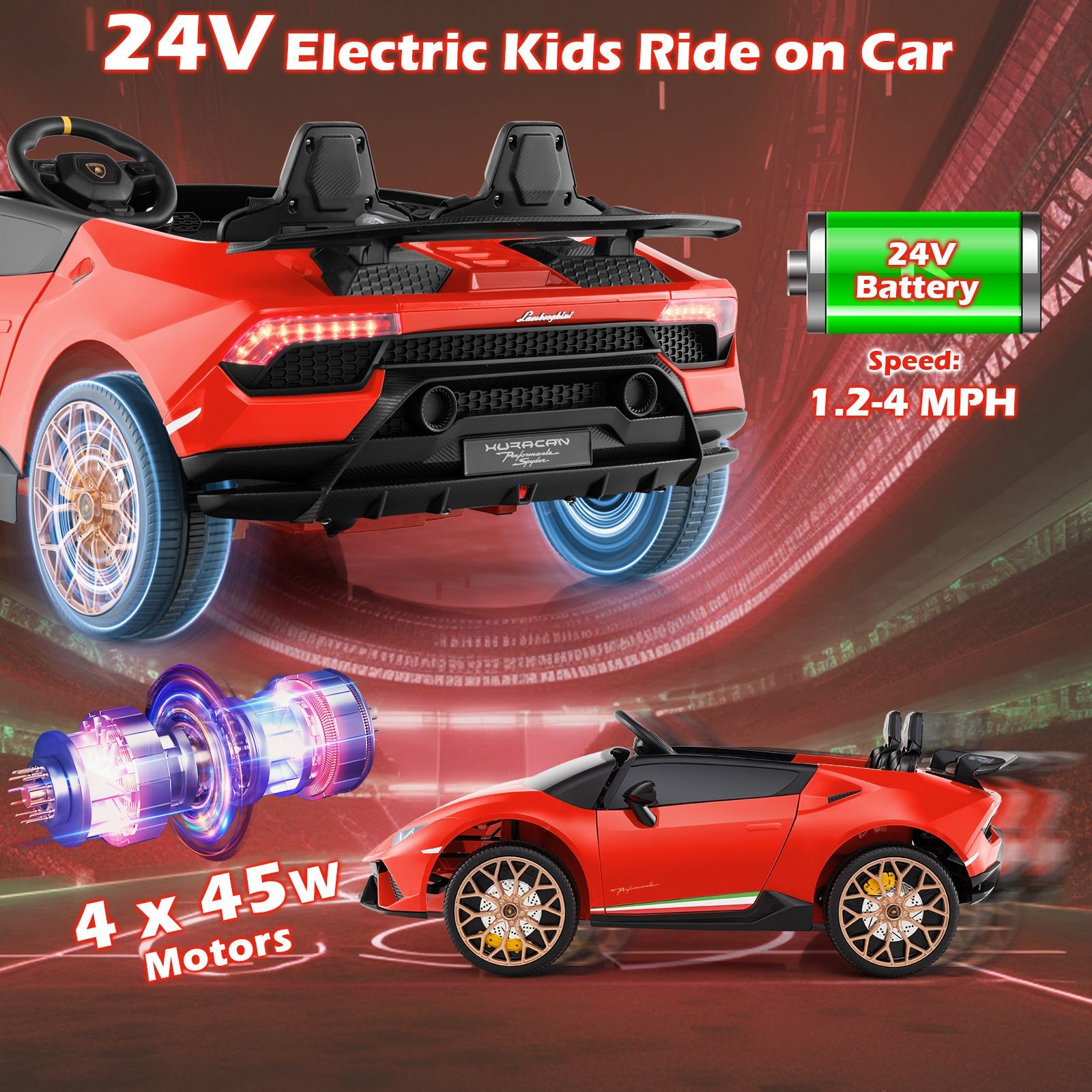 Costway 24V 4WD 2-Seater Licensed Lamborghini Kids Ride-On Car w/ Music 67437375 New