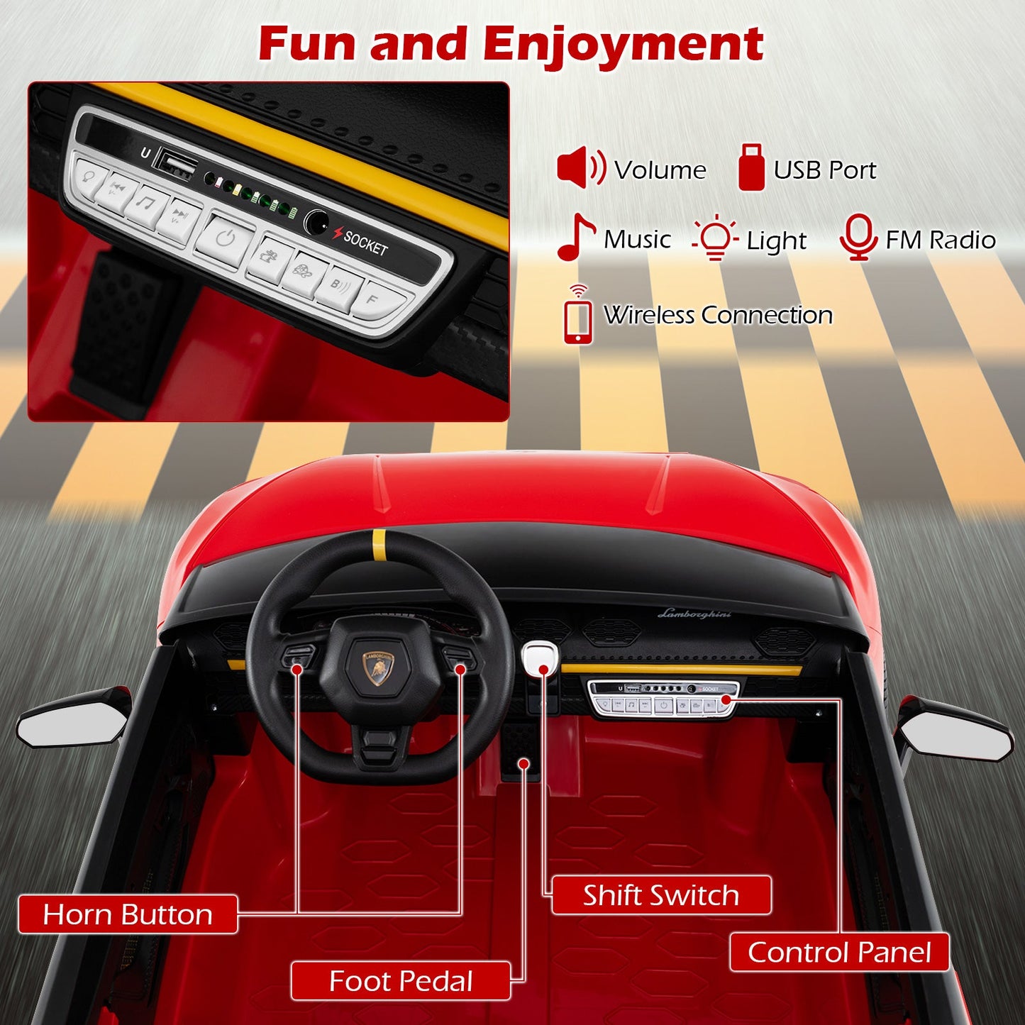 Costway 24V 4WD 2-Seater Licensed Lamborghini Kids Ride-On Car w/ Music 67437375 New