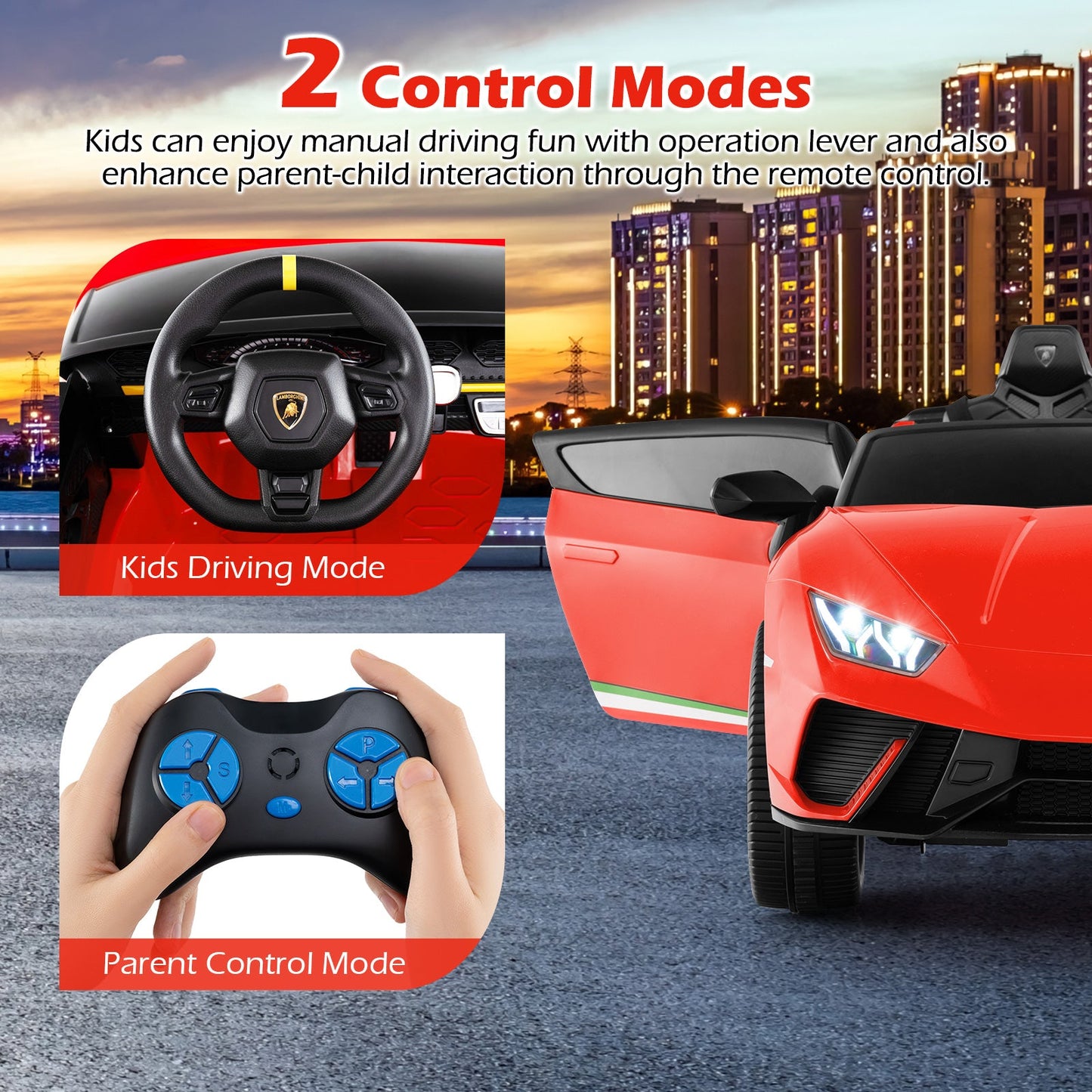 Costway 24V 4WD 2-Seater Licensed Lamborghini Kids Ride-On Car w/ Music 67437375 New