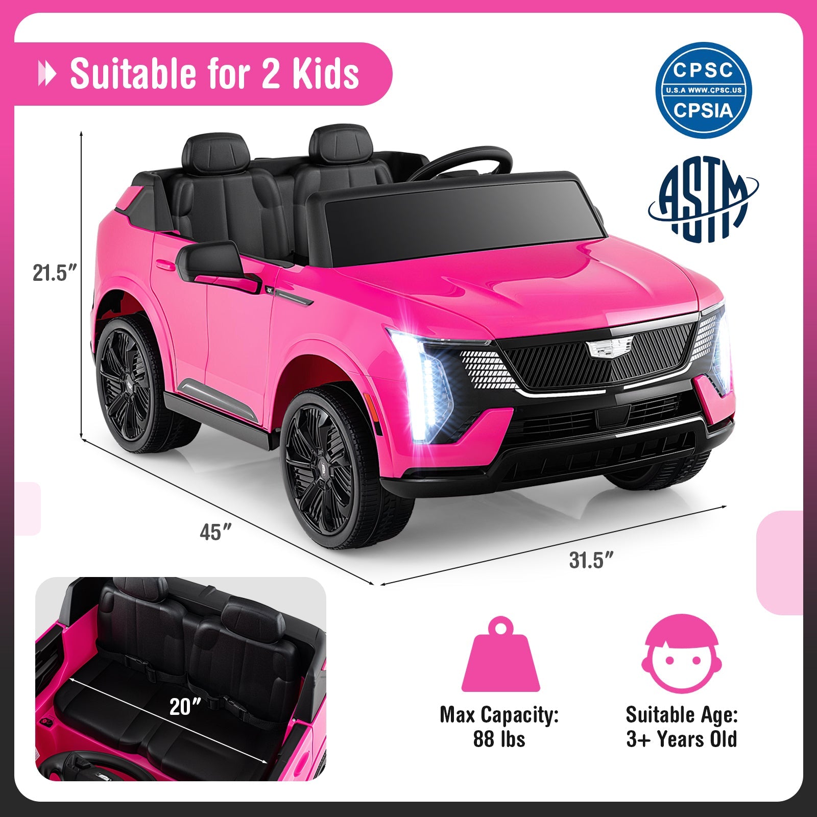 Costway 24V 2-Seater Licensed Cadillac Ride-On Truck w/ Remote Control 42276038 New