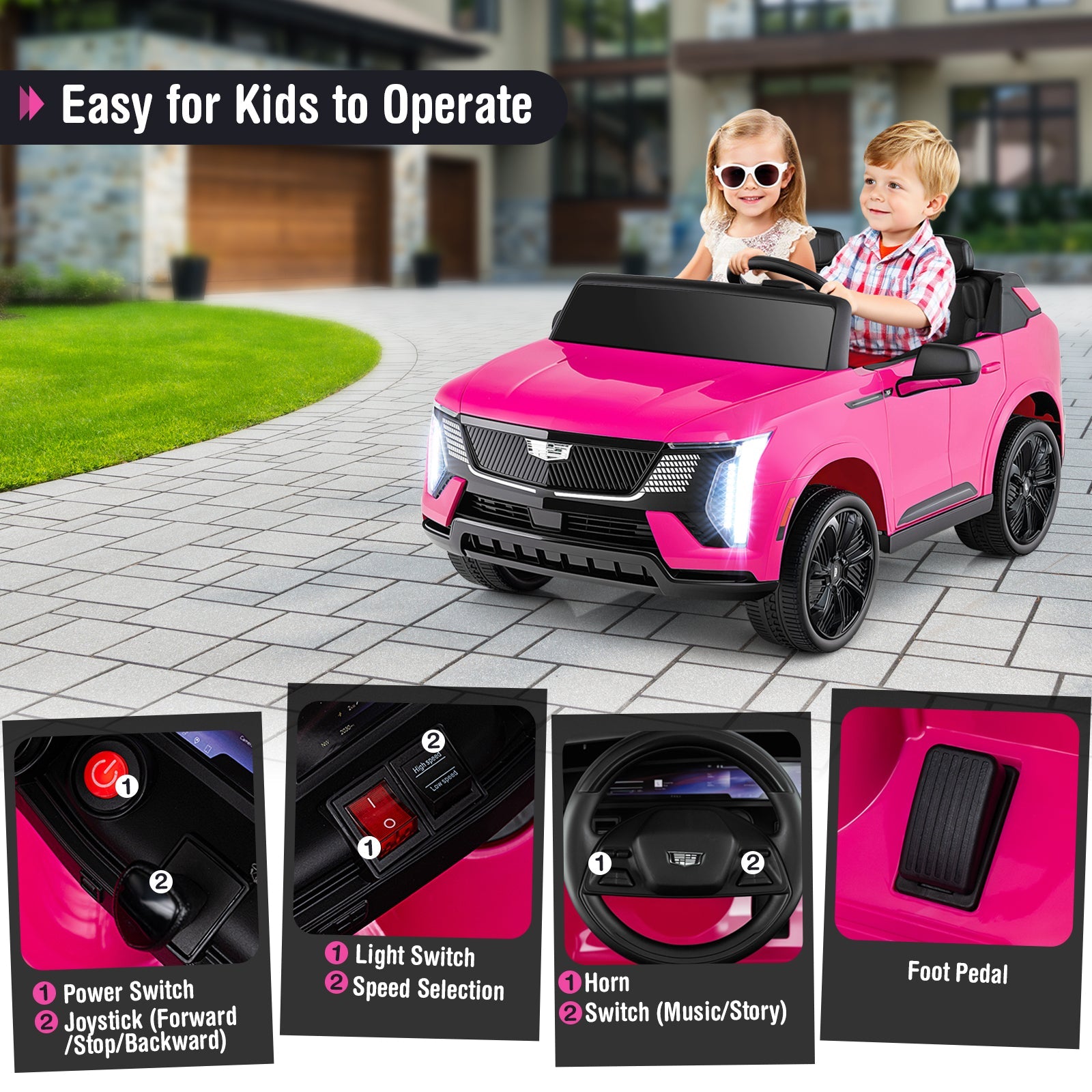 Costway 24V 2-Seater Licensed Cadillac Ride-On Truck w/ Remote Control 42276038 New