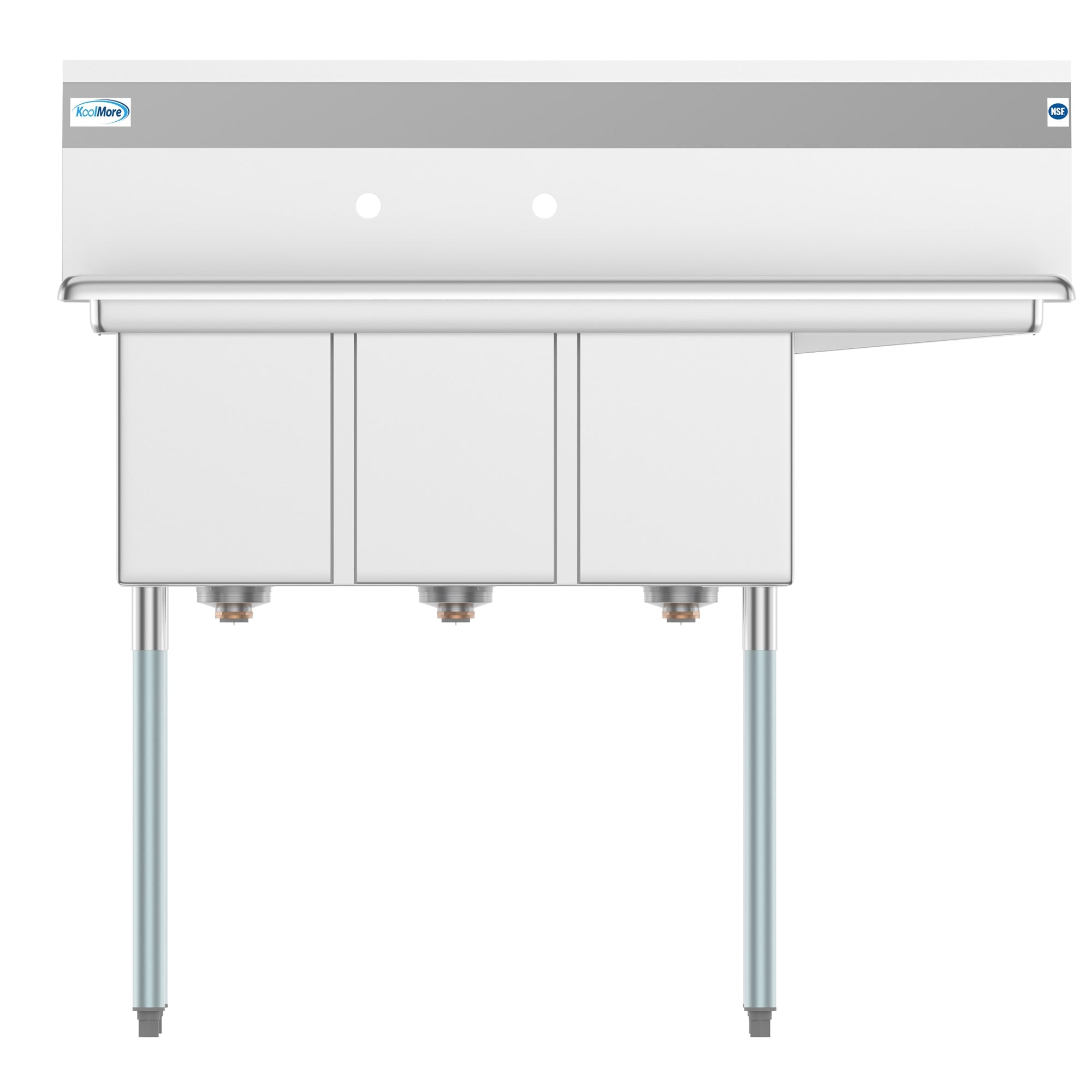 45 in. Three Compartment Stainless Steel Commercial Sink with Drainboard, Bowl Size 10"x 14"x 10"