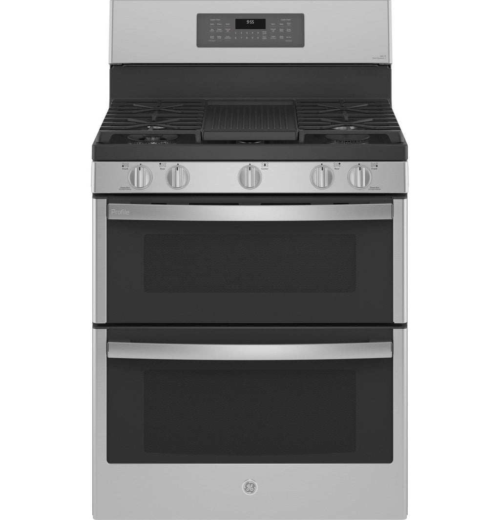 GE Profile™ 30" Free-Standing Gas Double Oven Convection Fingerprint Resistant Range with No Preheat Air Fry