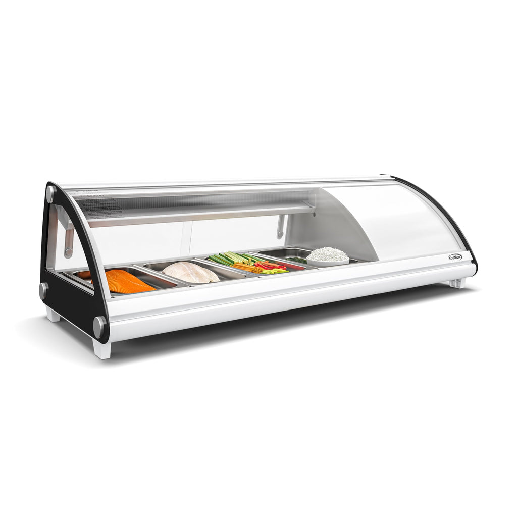 46 in. Glass Sushi Countertop Display Refrigerator with 4 Stainless Steel Trays in White