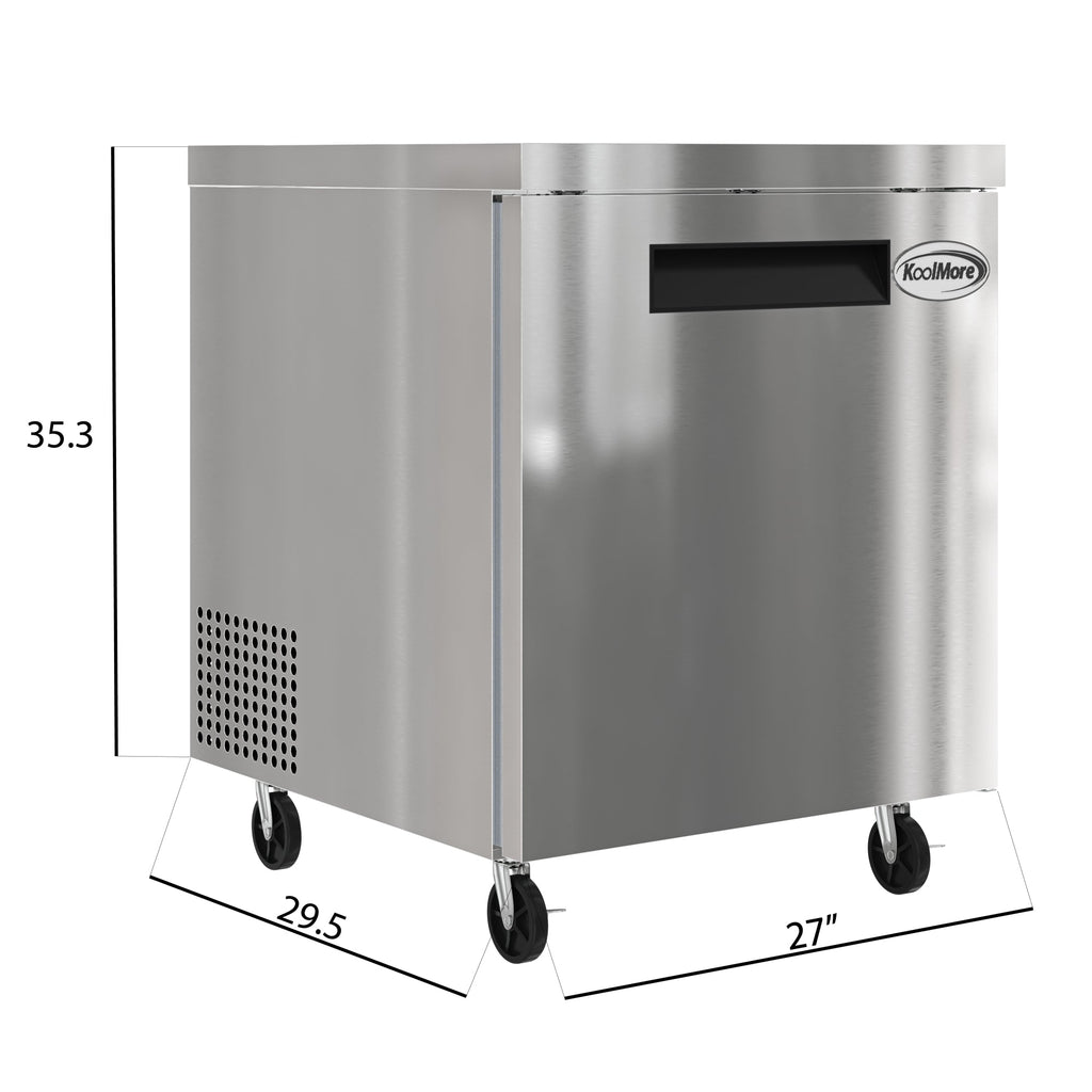 27 in. One Door Commercial Undercounter Refrigerator 5 cu. ft. in Stainless-Steel