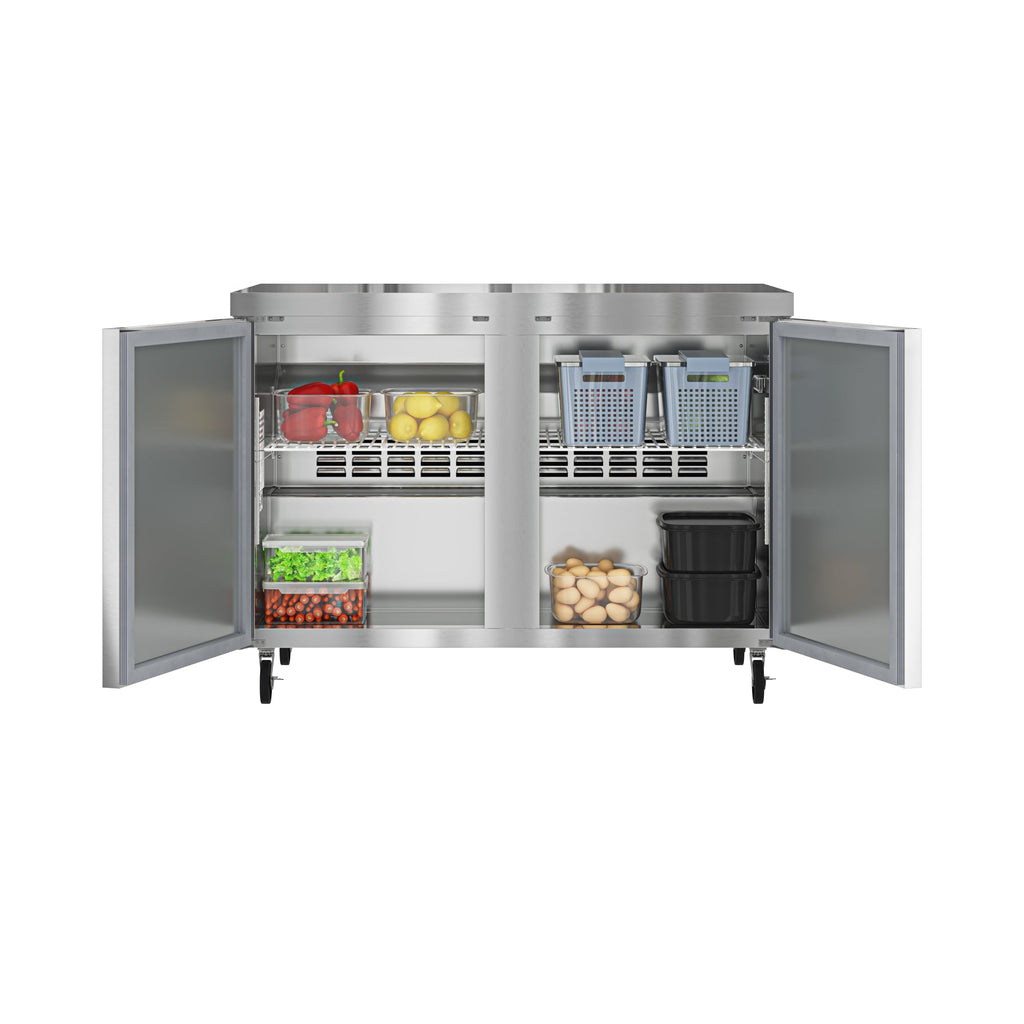 48 in. Two Door Commercial Undercounter Refrigerator in Stainless-Steel 11 cu. ft.