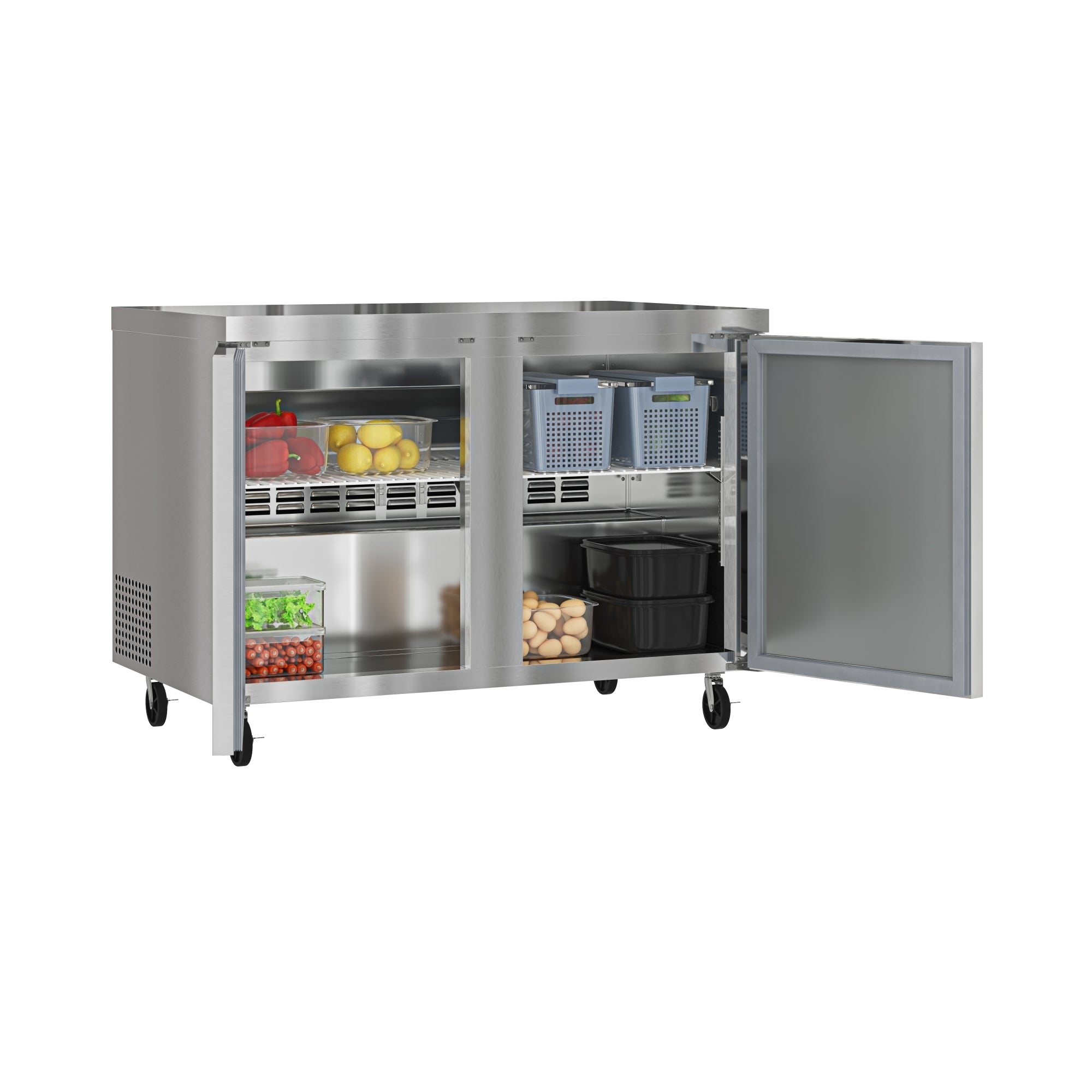 48 in. Two Door Commercial Undercounter Refrigerator in Stainless-Steel 11 cu. ft.