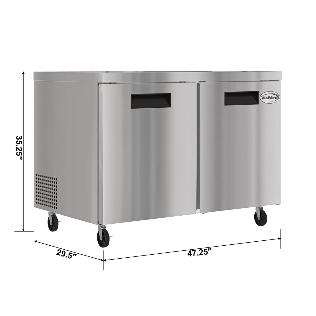 48 in. Two Door Commercial Undercounter Refrigerator in Stainless-Steel 11 cu. ft.