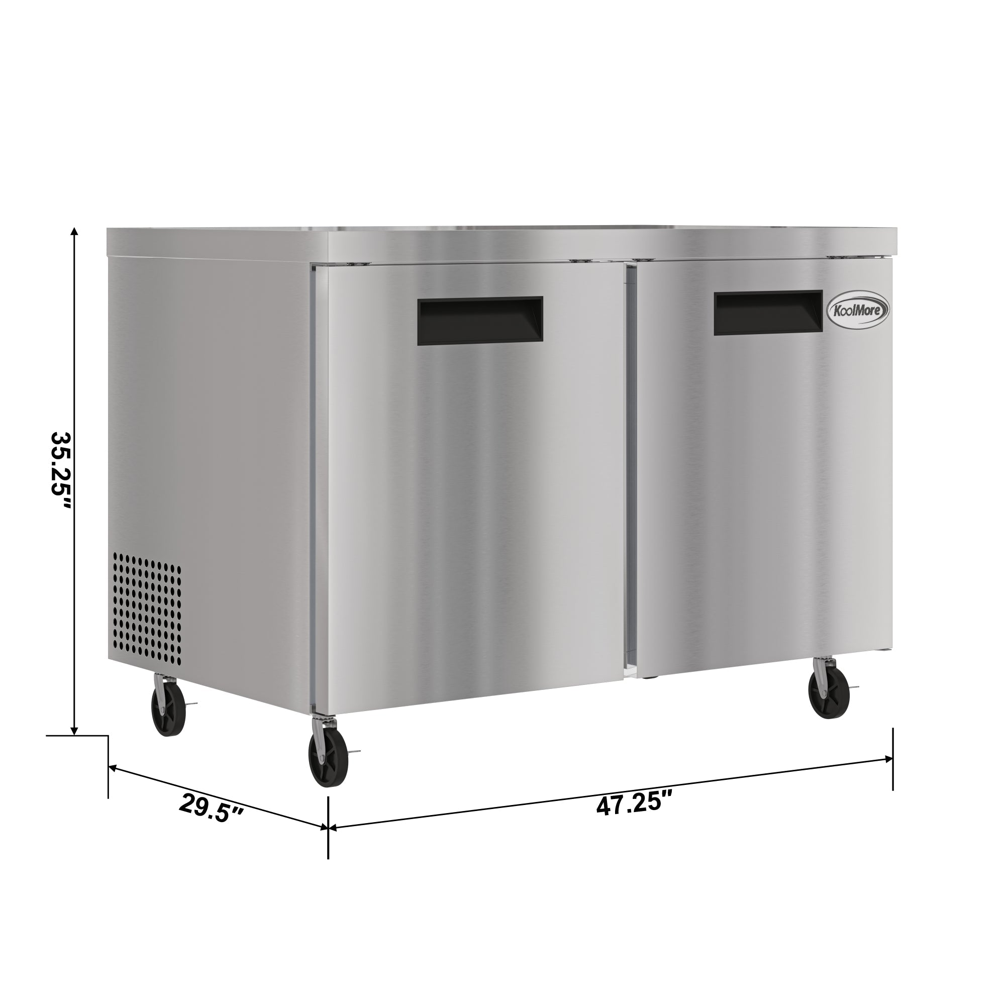 48 in. Two Door Commercial Undercounter Refrigerator in Stainless-Steel 11 cu. ft.