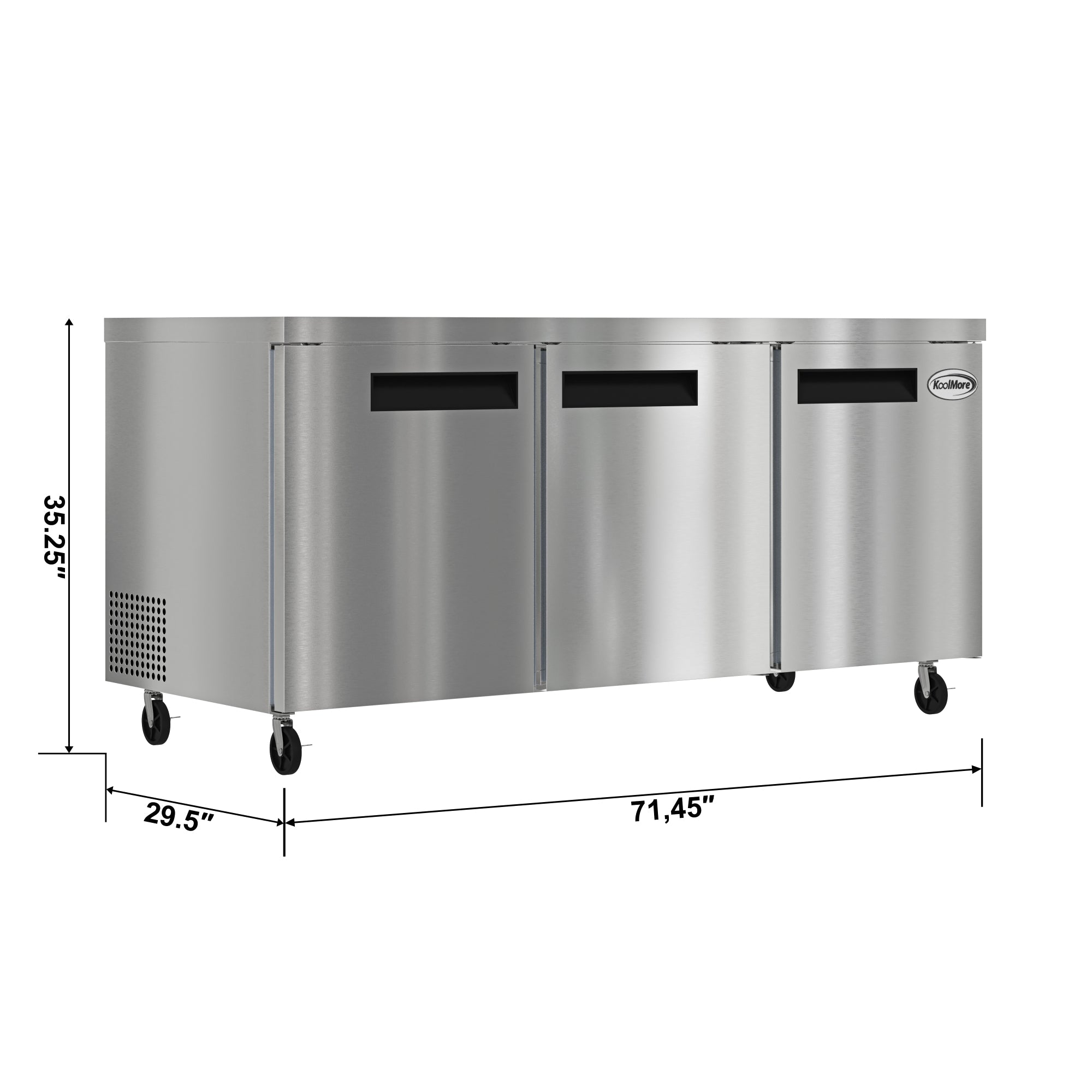 72 in. Three Door Commercial Undercounter Refrigerator 18 cu. ft.