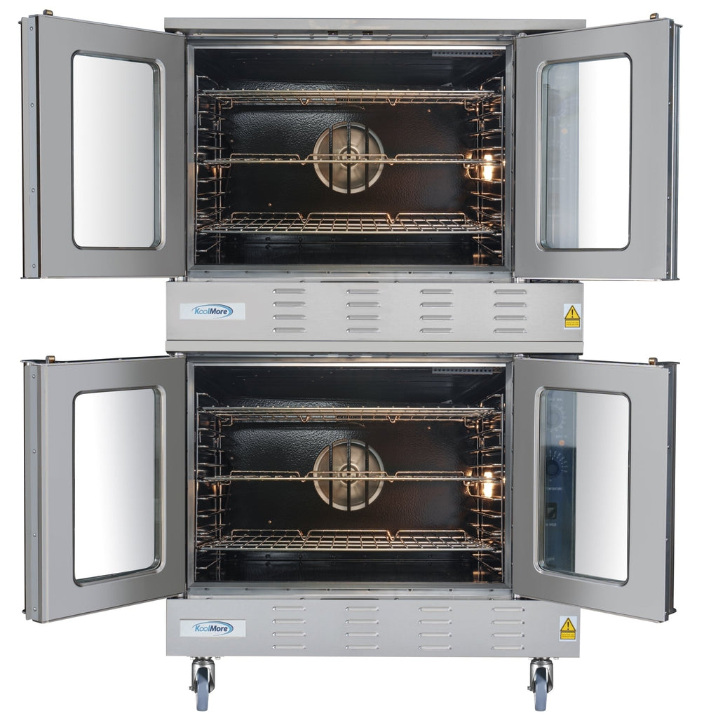 38 in. Full Size Double Commercial LP Convection Oven 108,000 BTU Total with Stacking Kit and Casters