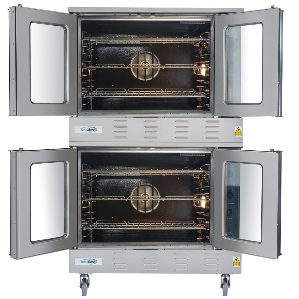 38 in. Full Size Double Commercial Natural Gas Convection Oven 108,000 BTU Total with stacking And Casters