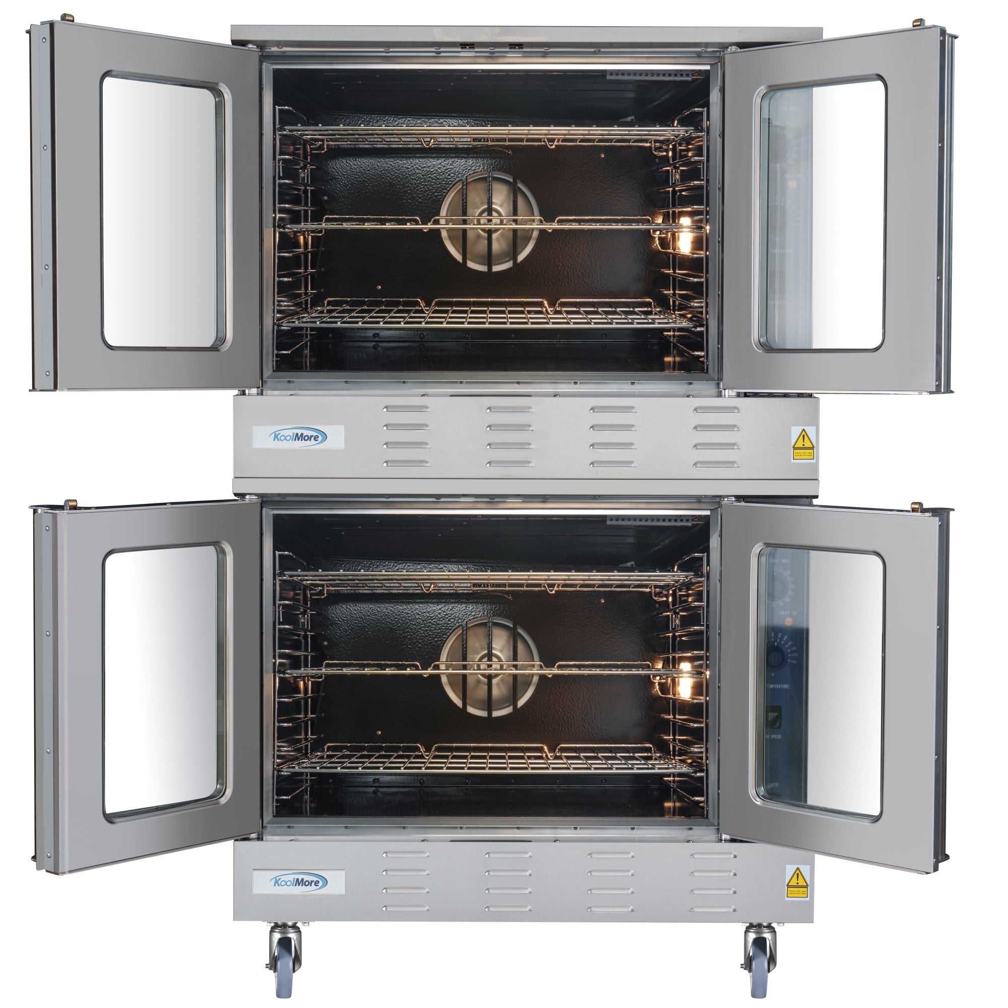 38 in. Full Size Double Commercial Natural Gas Convection Oven 108,000 BTU Total with stacking And Casters