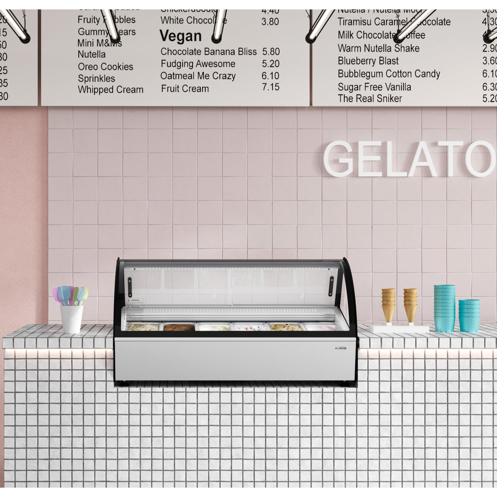 46 in. Countertop Gelato Display Case with 6 Pans and Built-in Glass Sneeze Guard in Stainless-Steel