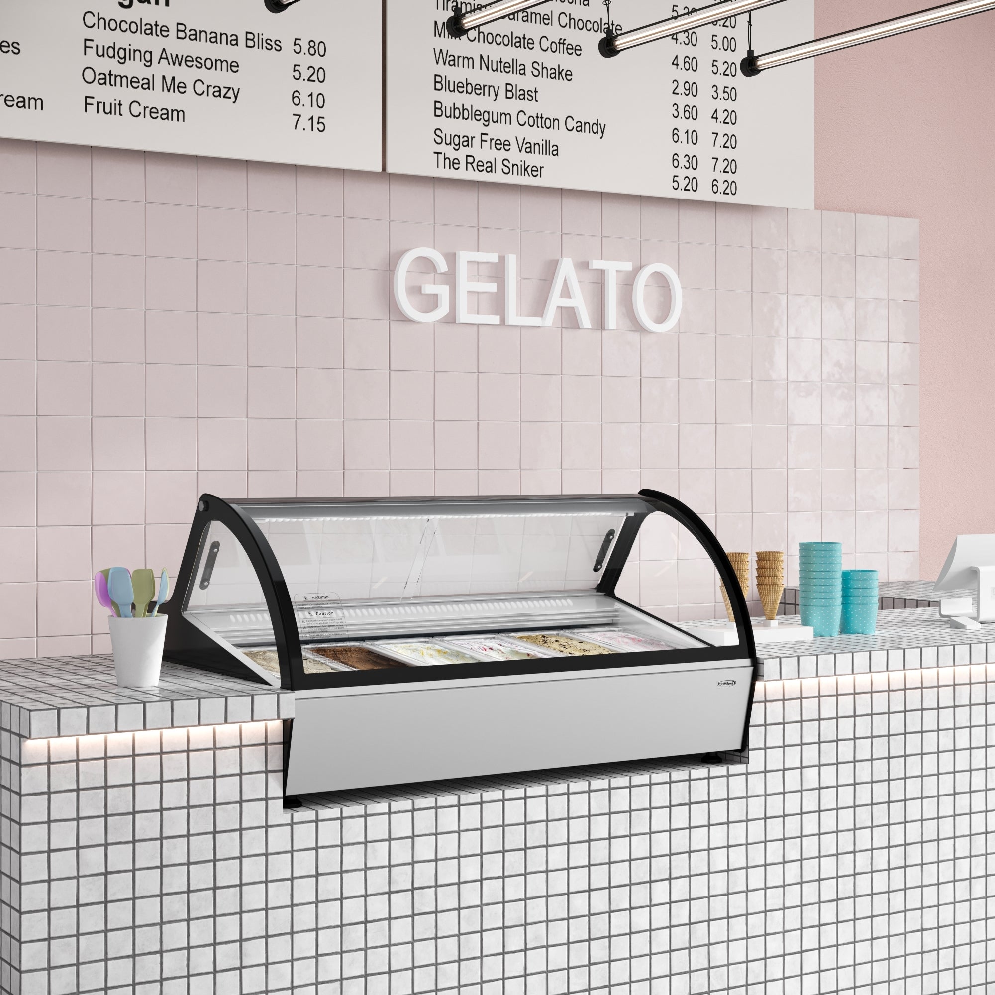 46 in. Countertop Gelato Display Case with 6 Pans and Built-in Glass Sneeze Guard in Stainless-Steel