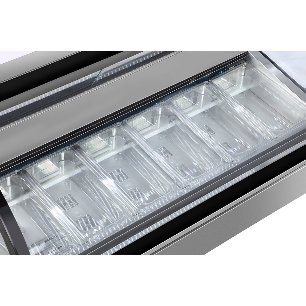 46 in. Countertop Gelato Display Case with 6 Pans and Built-in Glass Sneeze Guard in Stainless-Steel