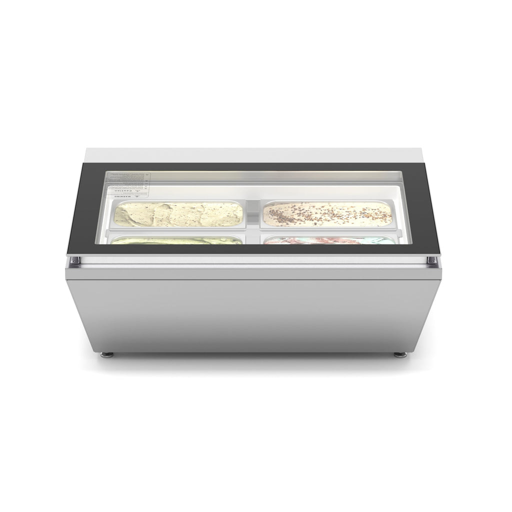31 in. Countertop Ice Cream Display case with 4 Pans and Glass Sneeze Guard in Stainless-Steel