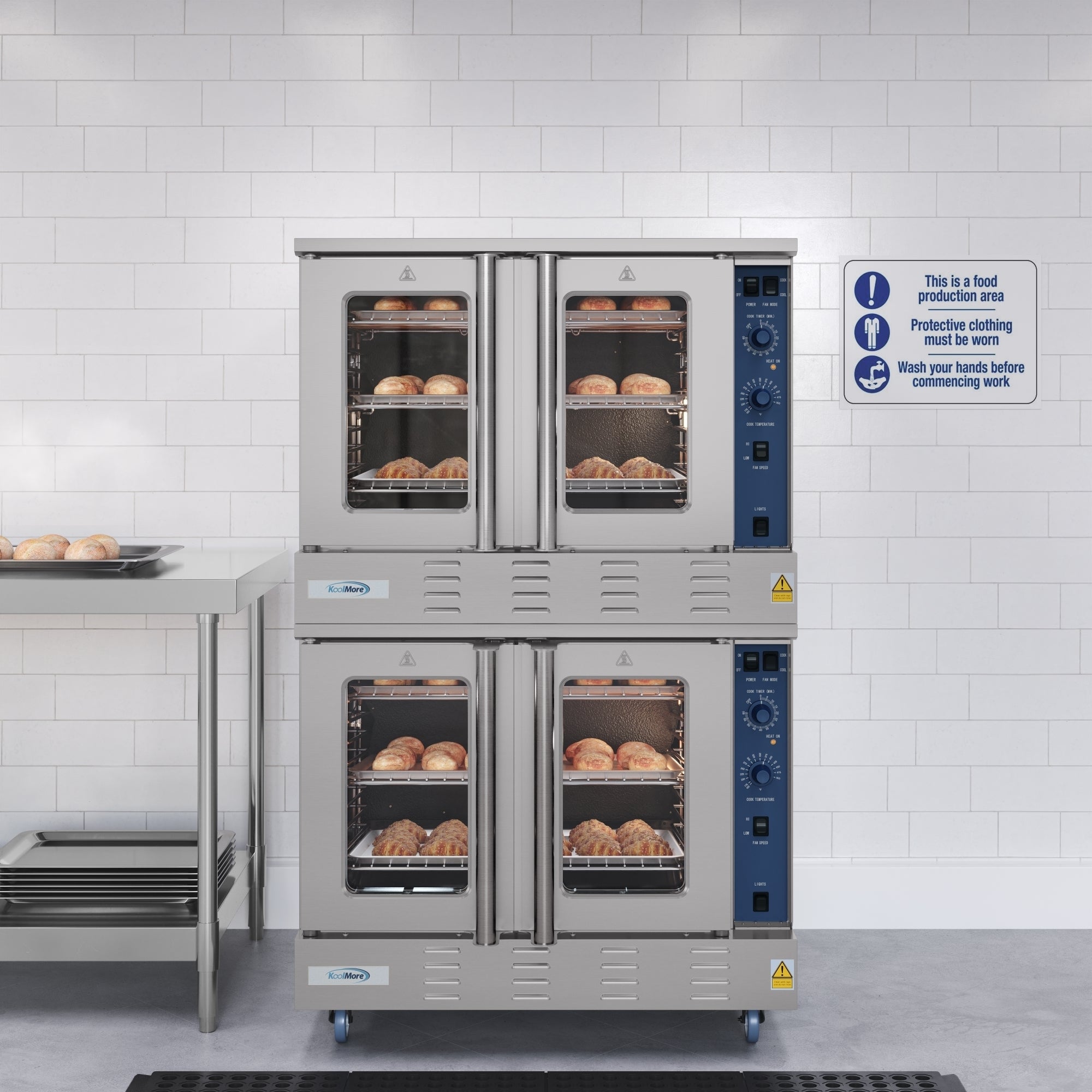 38 in. Full Size Double Commercial Natural Gas Convection Oven 108,000 BTU Total with stacking And Casters