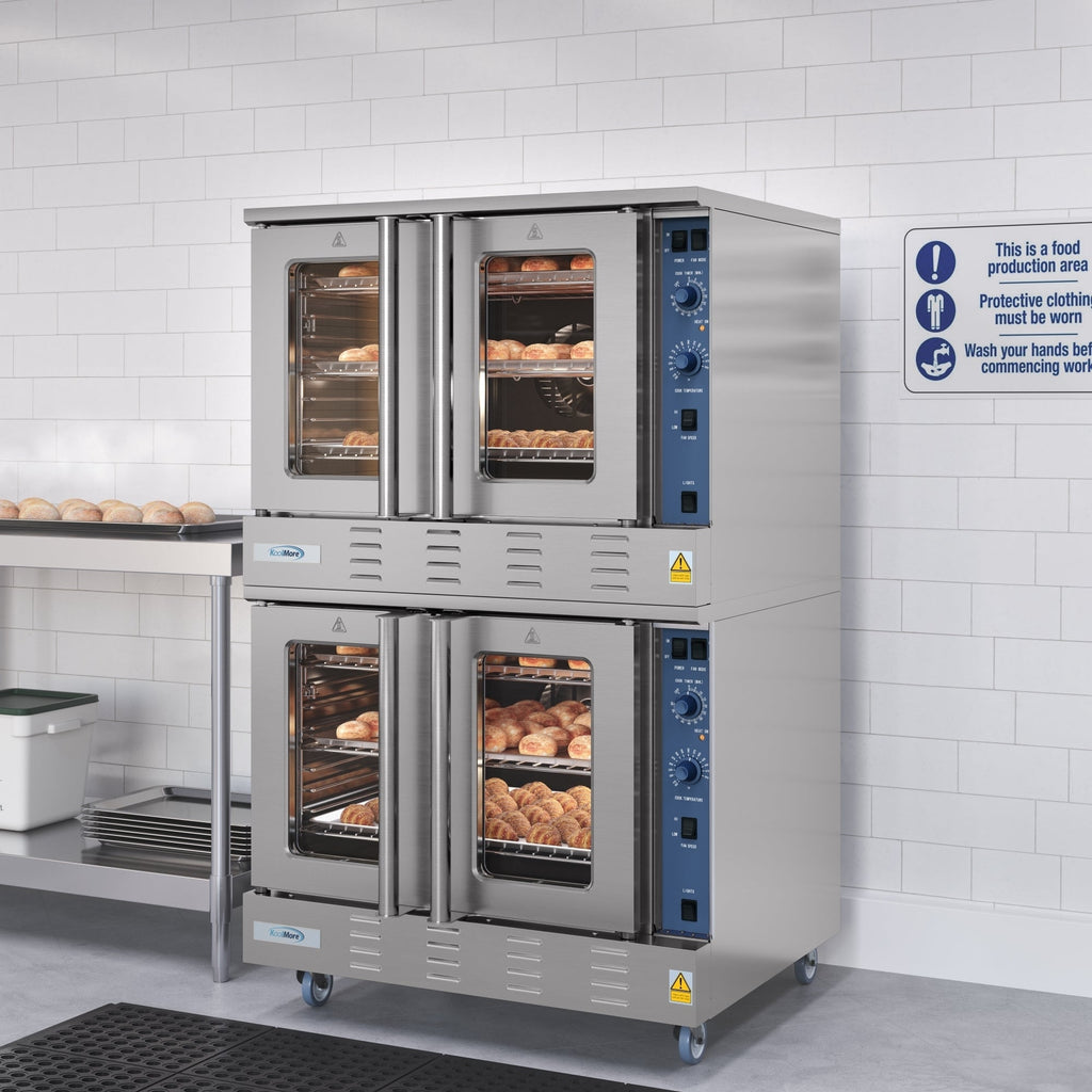 38 in. Full Size Double Commercial Natural Gas Convection Oven 108,000 BTU Total with stacking And Casters