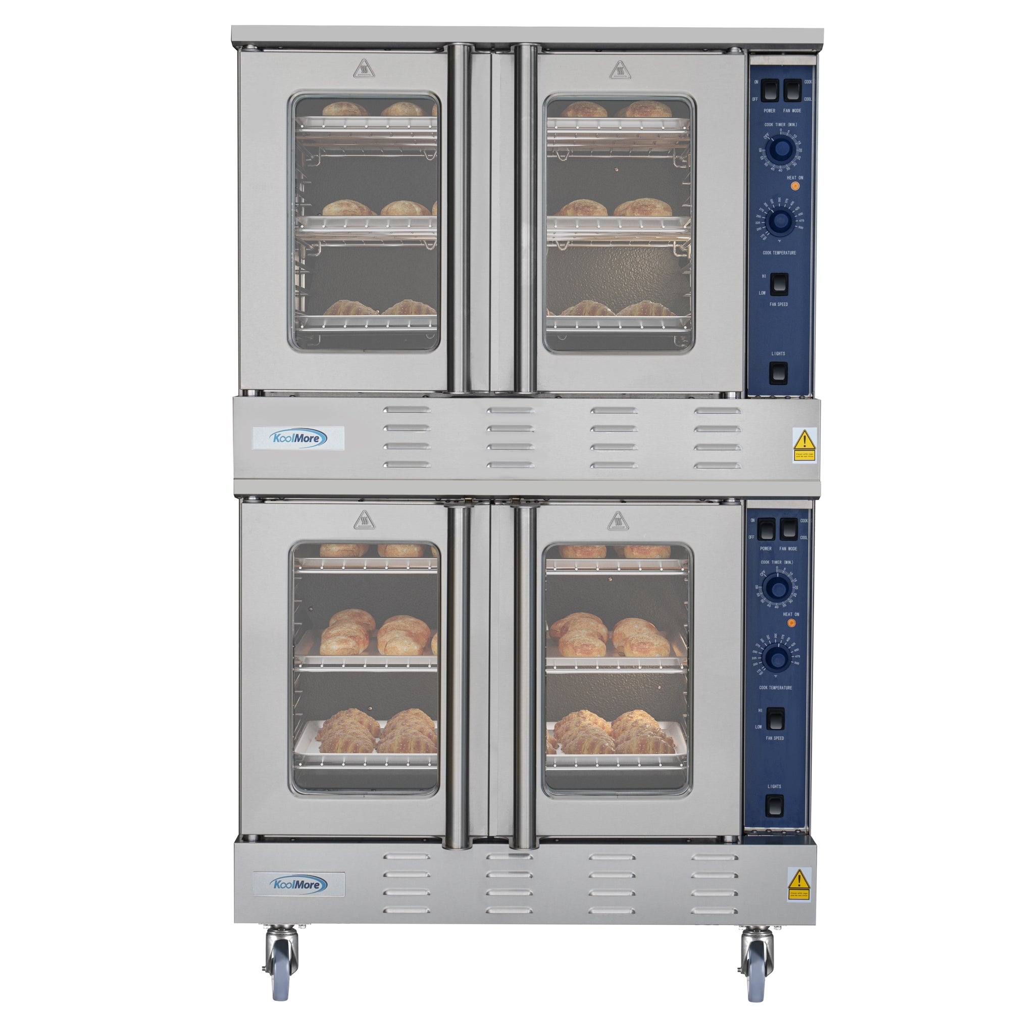 38 in. Full Size Double Commercial Natural Gas Convection Oven 108,000 BTU Total with stacking And Casters