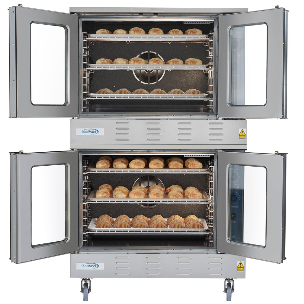 38 in. Full Size Double Commercial Natural Gas Convection Oven 108,000 BTU Total with stacking And Casters