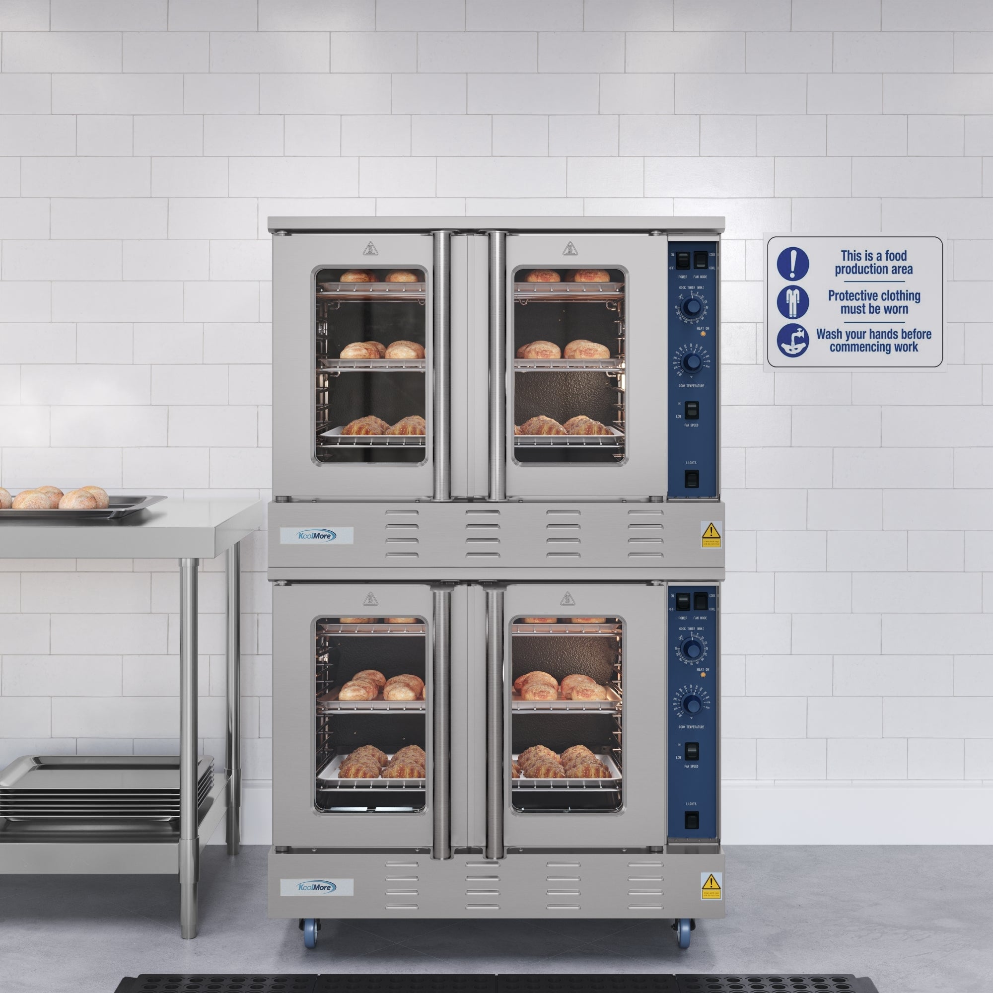 38 in. Full Size Double Commercial LP Convection Oven 108,000 BTU Total with Stacking Kit and Casters