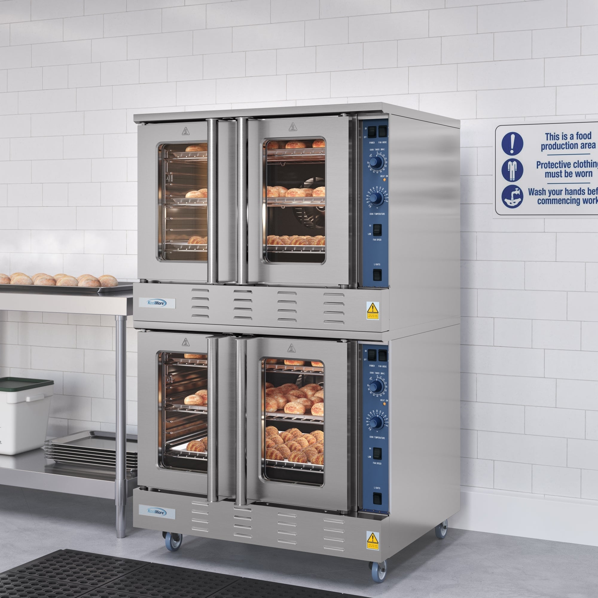 38 in. Full Size Double Commercial LP Convection Oven 108,000 BTU Total with Stacking Kit and Casters
