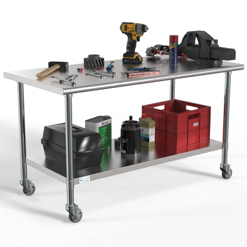 30" x 60" 18-Gauge 304 Stainless Steel Commercial Work Table with Casters