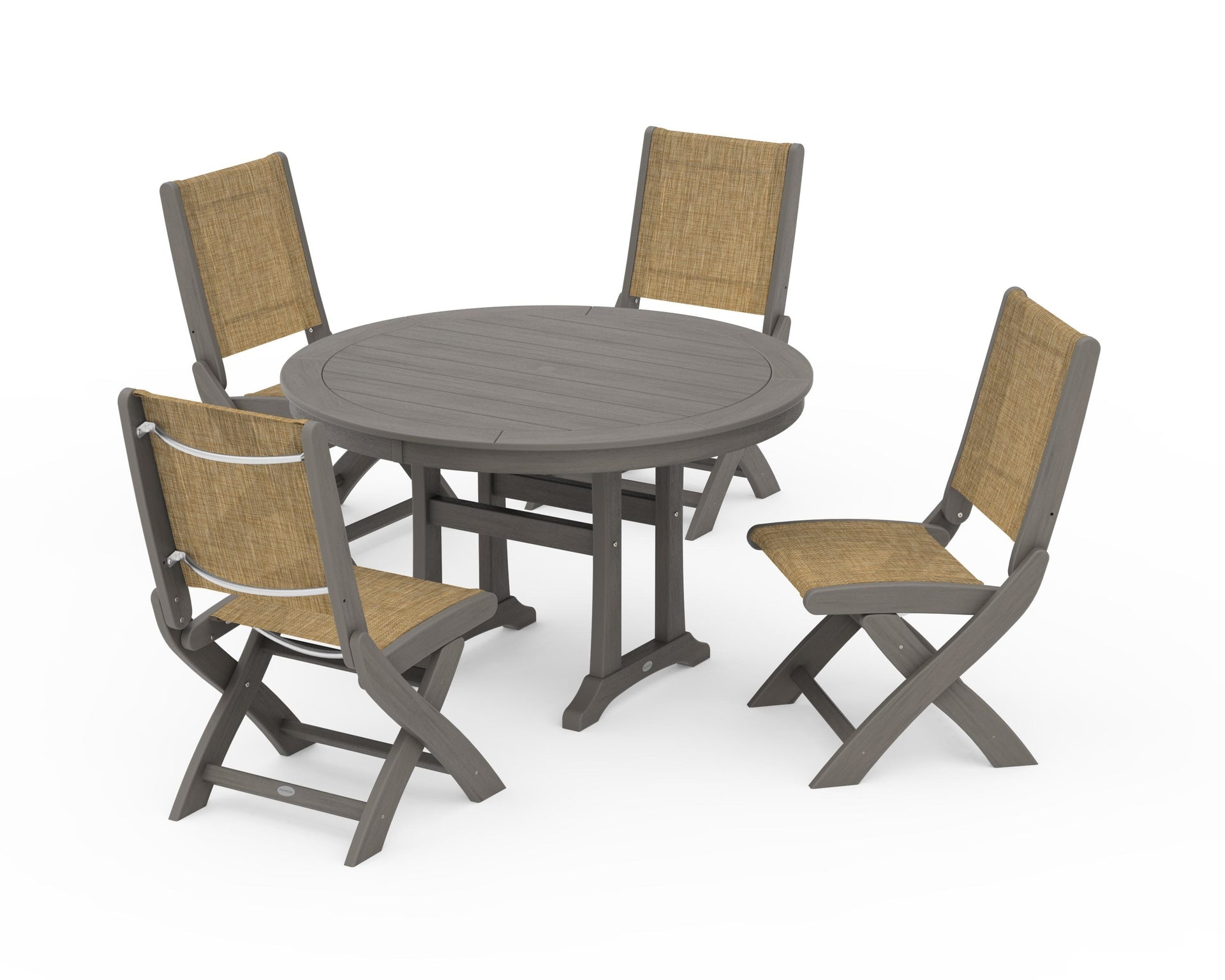 Coastal Folding Side Chair 5-Piece Round Dining Set With Trestle Legs
