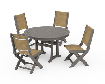 Coastal Folding Side Chair 5-Piece Round Dining Set With Trestle Legs