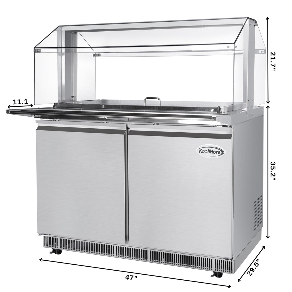 48 in. Commercial Refrigerated Prep Station with Sneeze Guard and Buffet Slide, 9-Pan Capacity (Not Included) with Covers and Two Adjustable Shelves in Stainless-Steel, ETL Listed