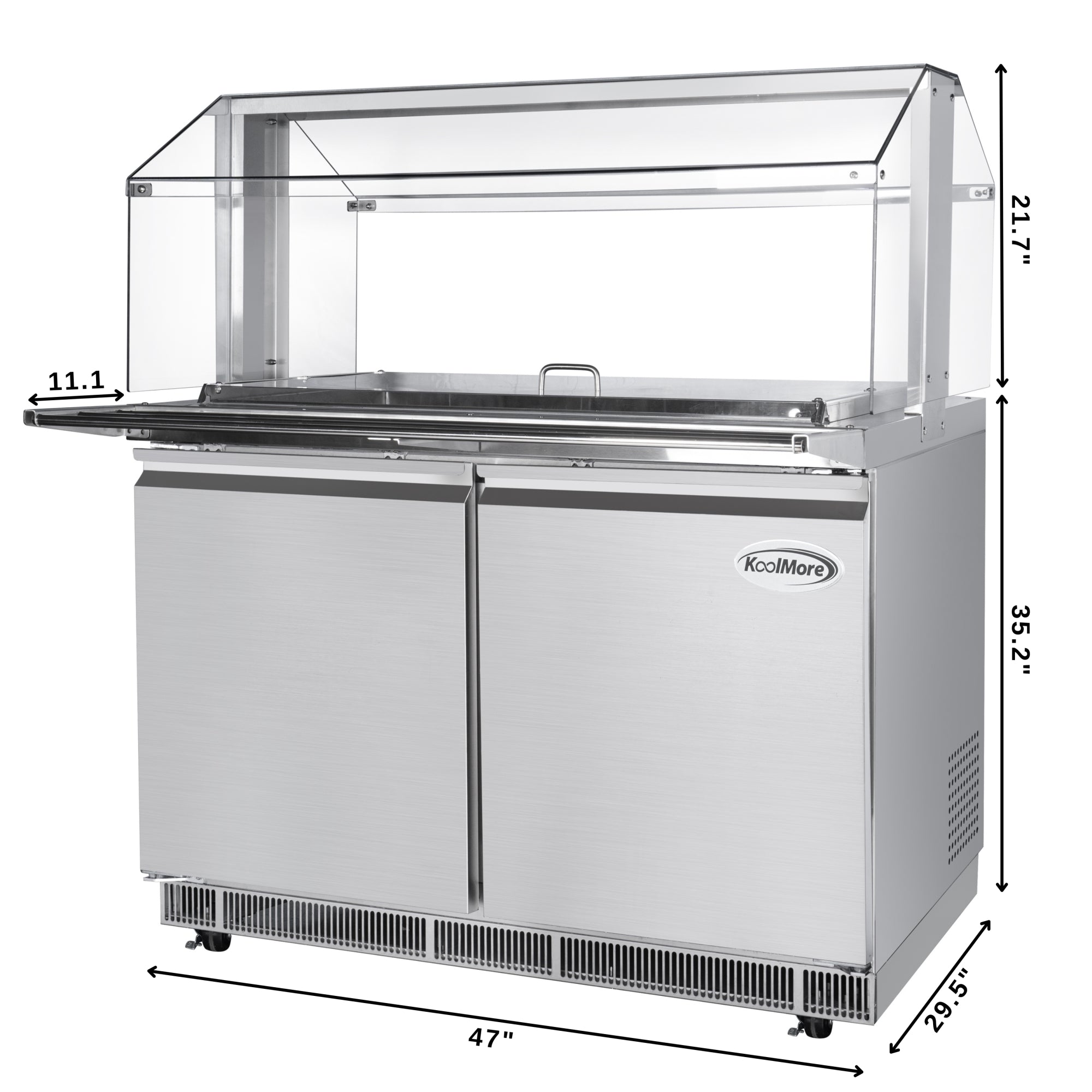48 in. Commercial Refrigerated Prep Station with Sneeze Guard and Buffet Slide, 9-Pan Capacity (Not Included) with Covers and Two Adjustable Shelves in Stainless-Steel, ETL Listed