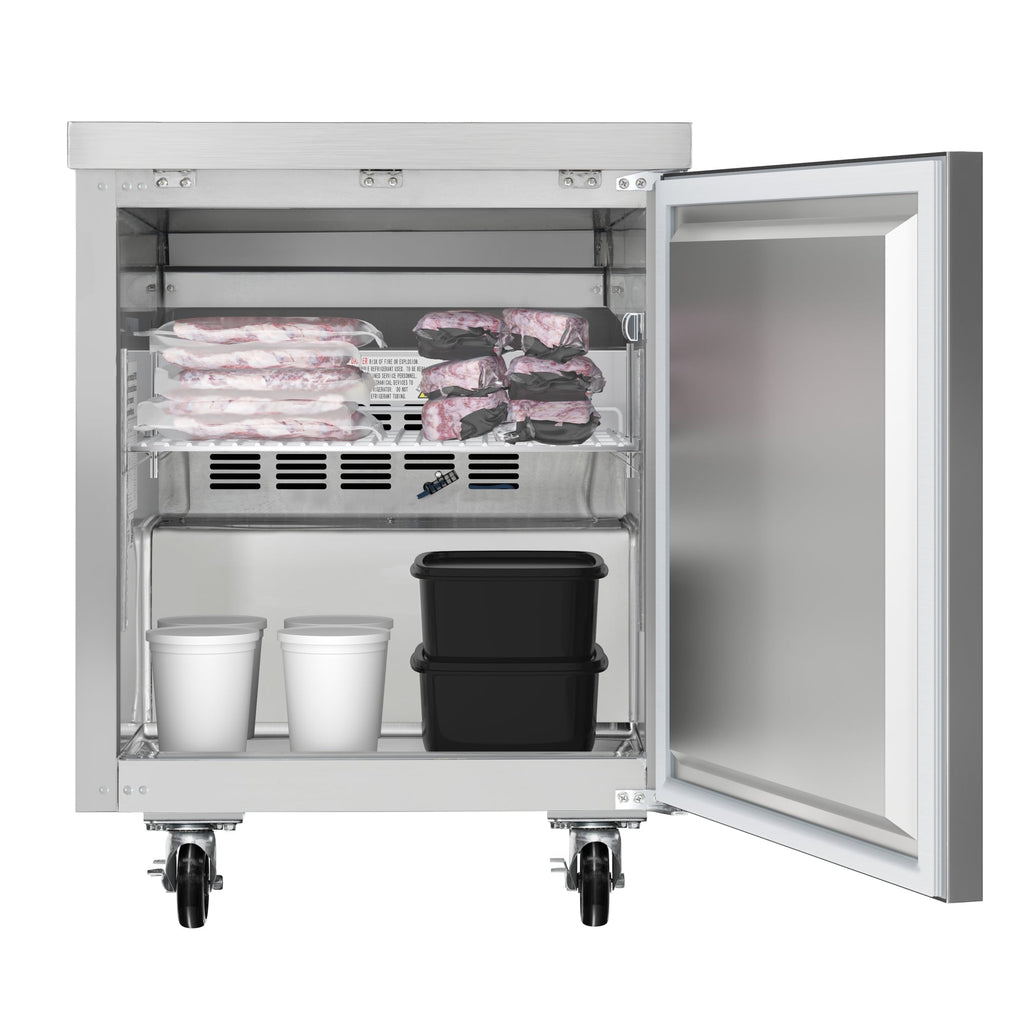 27 in. One-Door Commercial Undercounter Freezer in Stainless Steel with Casters, ETL Listed