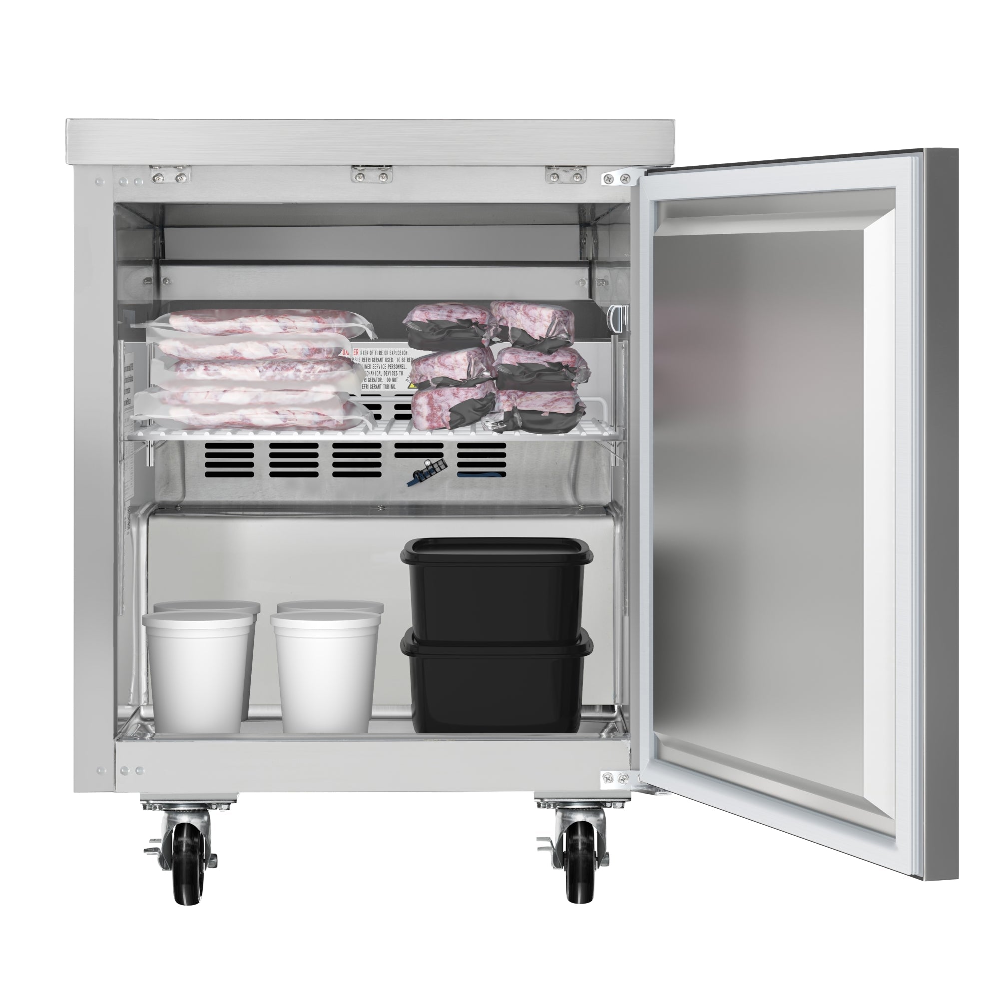 27 in. One-Door Commercial Undercounter Freezer in Stainless Steel with Casters, ETL Listed