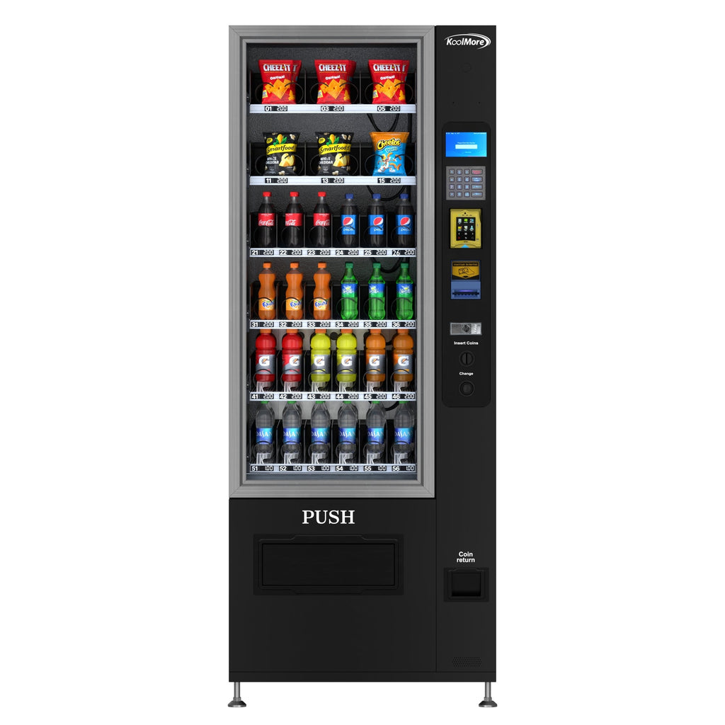 Refrigerated Snack and Drink Vending Machine with 36 Slots Featuring Credit Card Reader and Bill Acceptor in Black